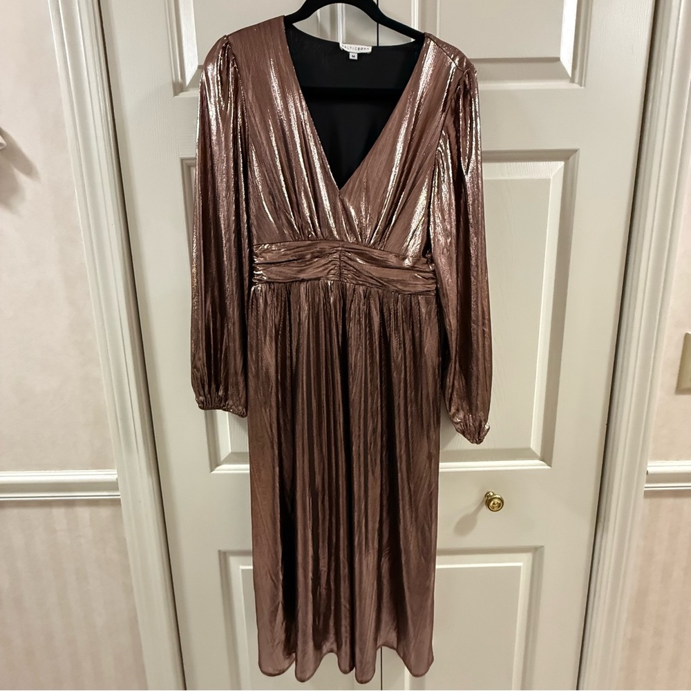 Baltic Born Bronze Shimmer Midi Dress Long Sleeve Cocktail Wedding Guest M - Picture 6 of 16